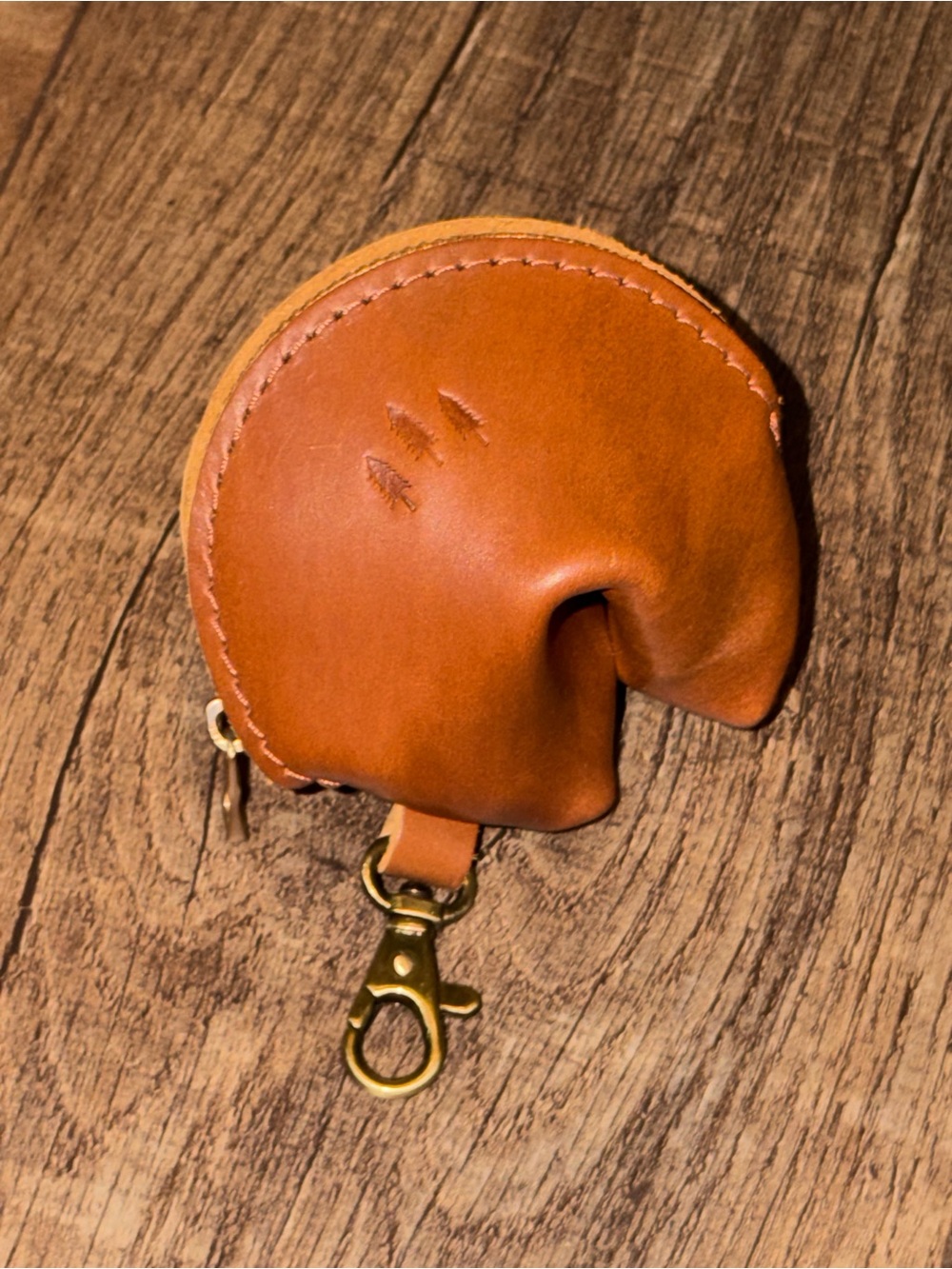 Portland leather goods fortune cookie keychain bag charm - Picture 2 of 4